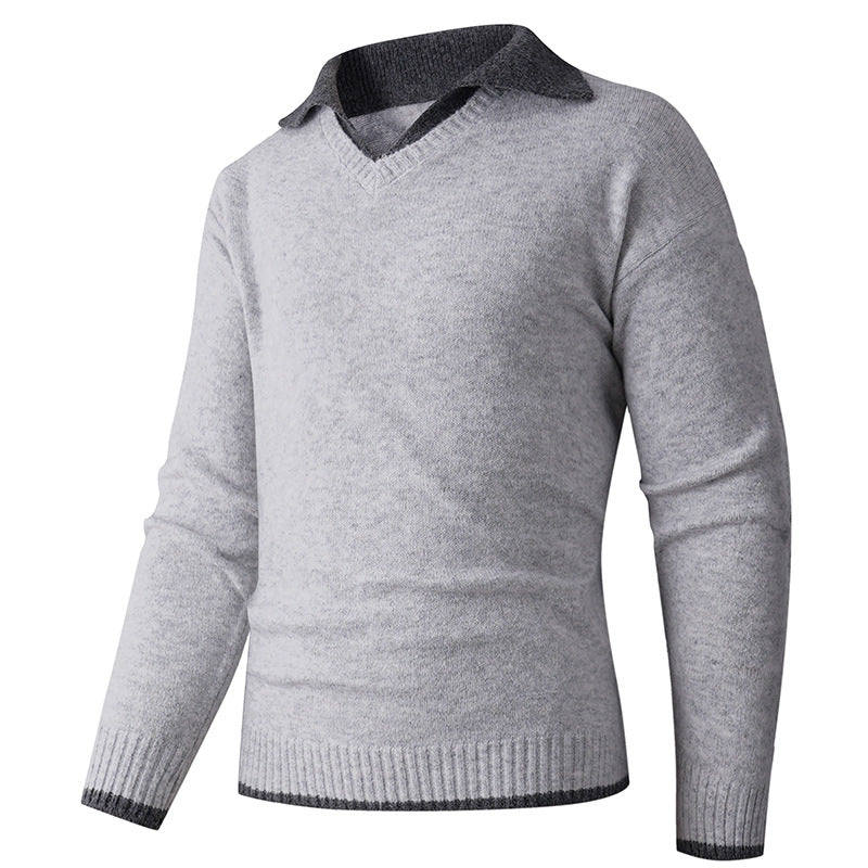 Herren eleganter V-Ausschnitt Pullover mit kontrastierendem Kragen Echoarchiv
