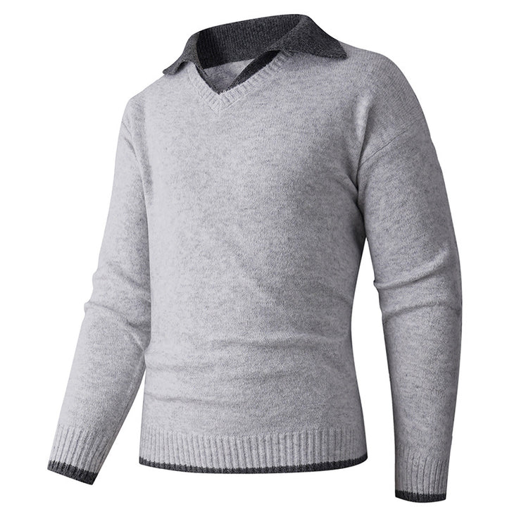 Herren eleganter V-Ausschnitt Pullover mit kontrastierendem Kragen Echoarchiv