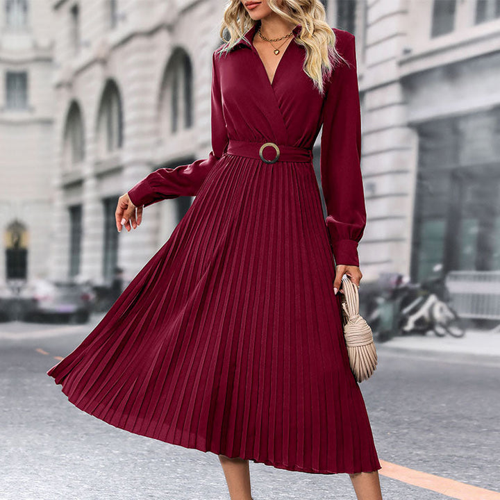 Damen Plissiertes Midikleid mit eleganter Wickeloptik und Taillengürtel Echoarchiv