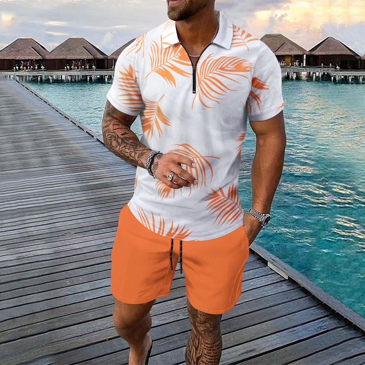 Herren Polohemd im tropischen Design mit Reißverschluss Echoarchiv