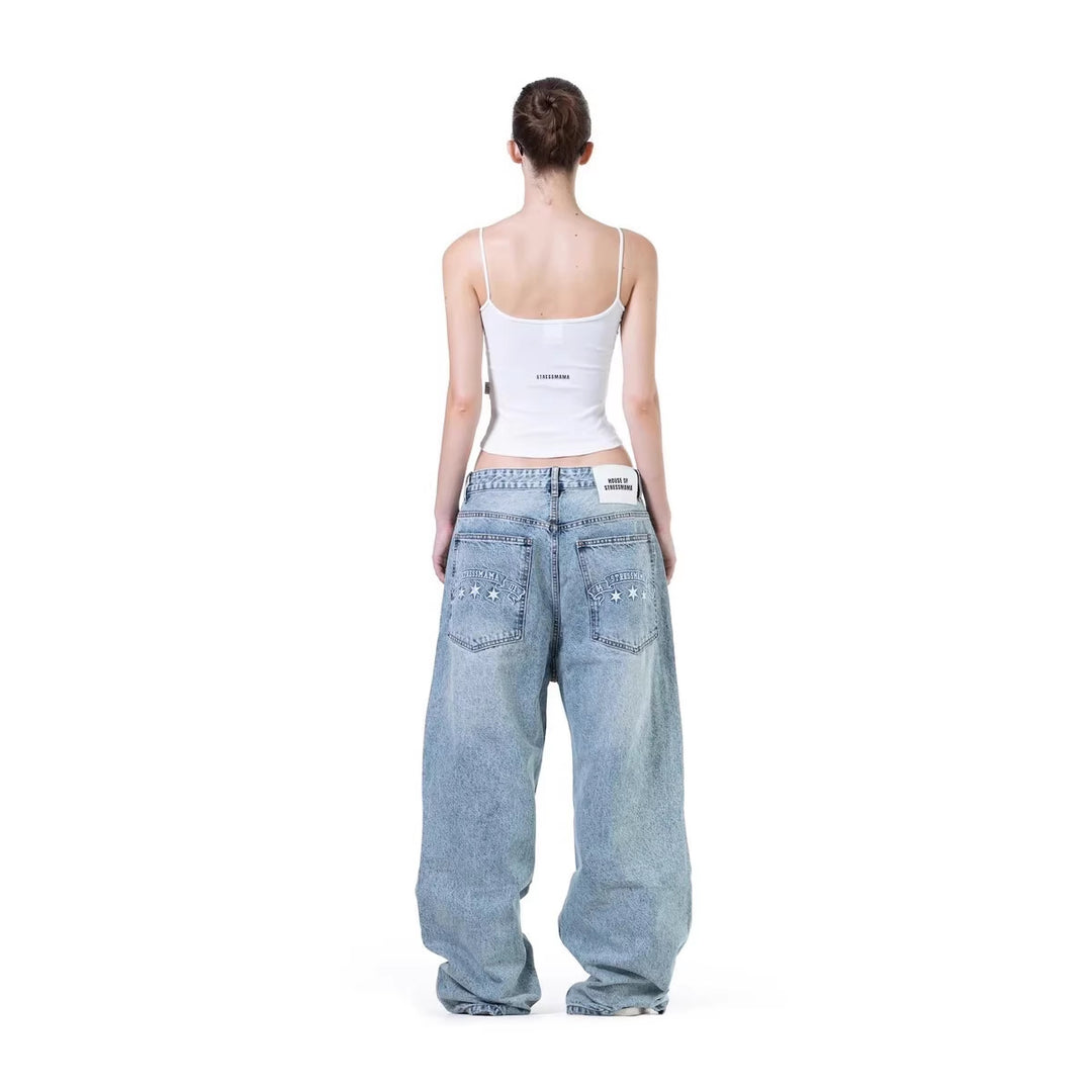 Damen weite Denim-Jeans mit stilvollem Stickdesign Echo Archiv
