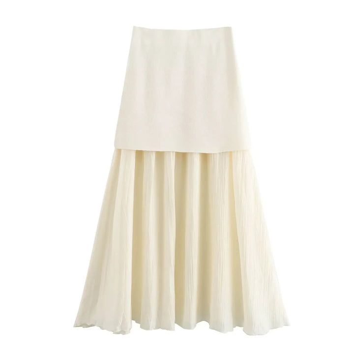 Damen nan zweilagiger Maxi-Rock mit plissiertem Chiffon und hoher Taille Echo Archiv