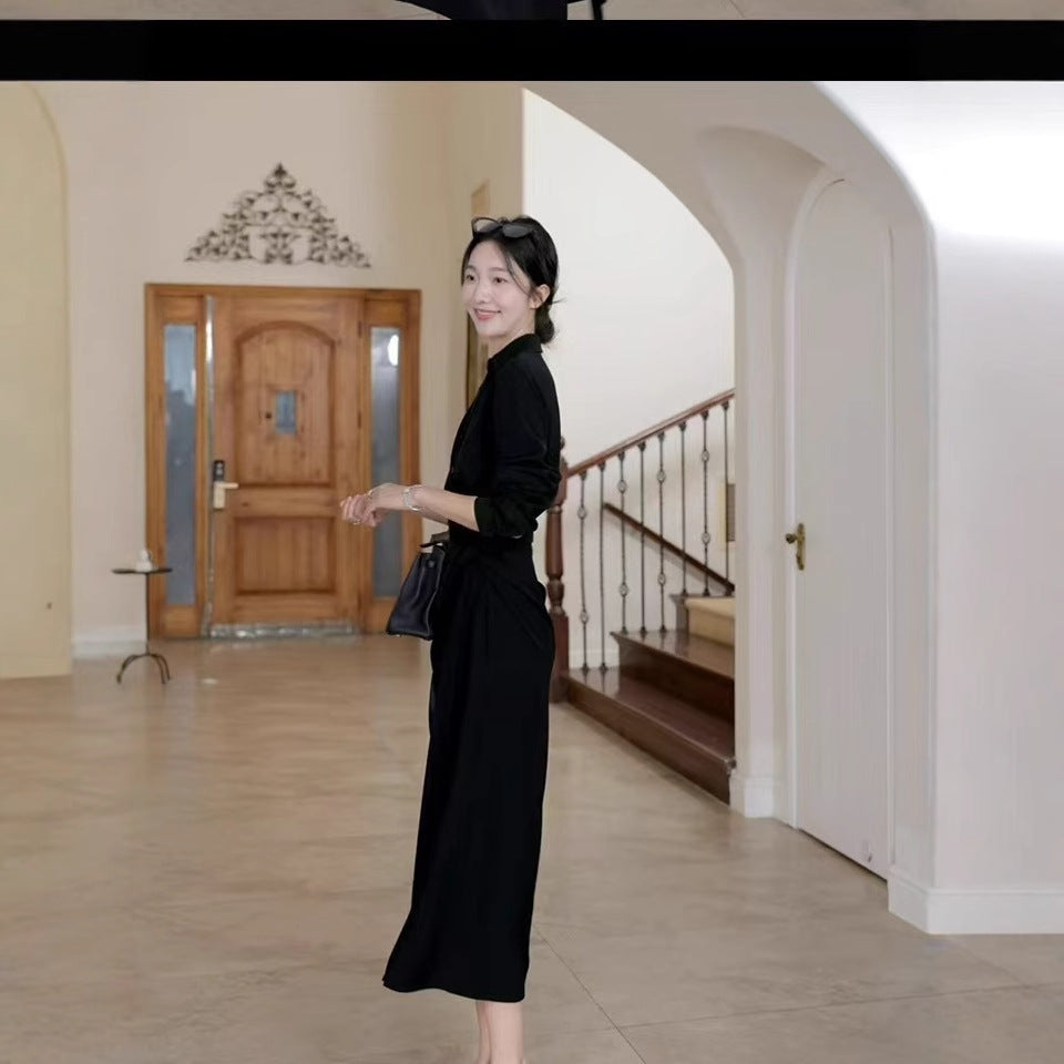 Damen Midikleid im Hemdblusen-Stil mit Taillenbindung und fließender A-Linie Echoarchiv