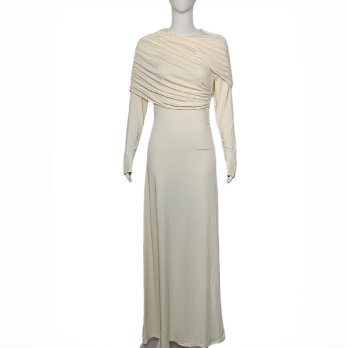Damen Maxikleid mit Cape‑Drapierung und tailliertem Schnitt Echoarchiv