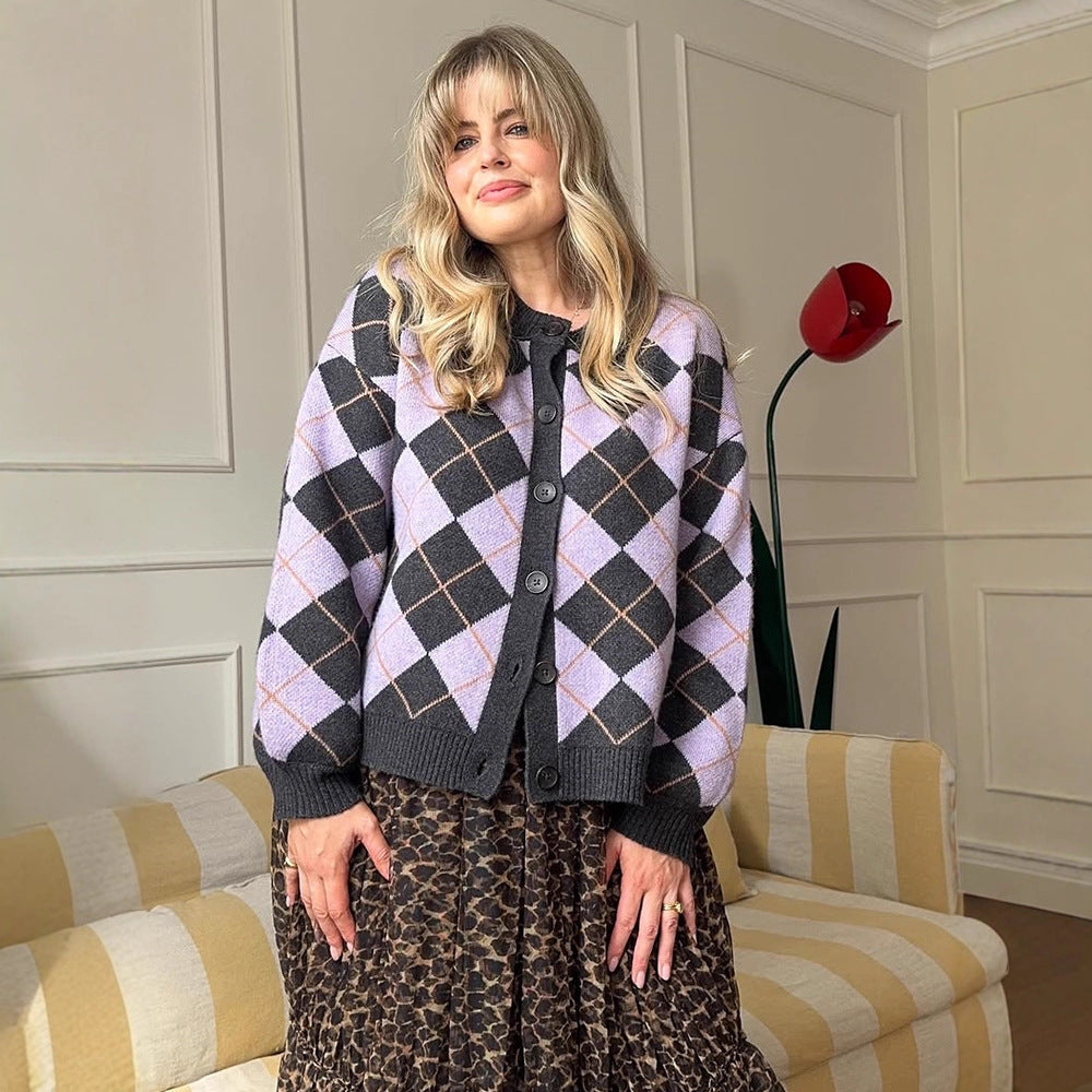 Damen Argyle-Strickjacke mit kastiger Silhouette und großer Knopfleiste Echoarchiv