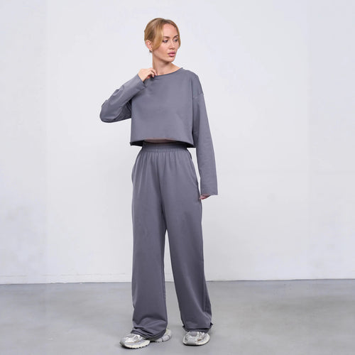Damen Kurzgeschnittenes Sweatshirt und High-Waist Relax-Jogginghose Set – Avérine