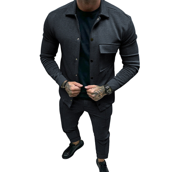 Herren elegantes, strukturiertes Jacken- und Hosen-Set Echoarchiv