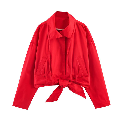 Damen Kurzblouson mit Taillengürtel, großem Hemdkragen und Kordelzug Echo Archiv