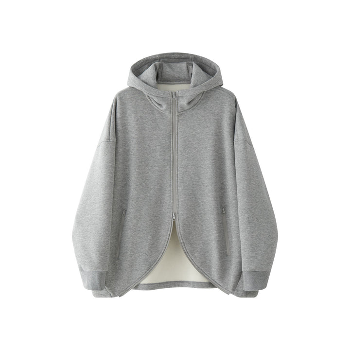 Damen Oversized Kapuzen-Sweatjacke mit geschwungenem Saum Echoarchiv