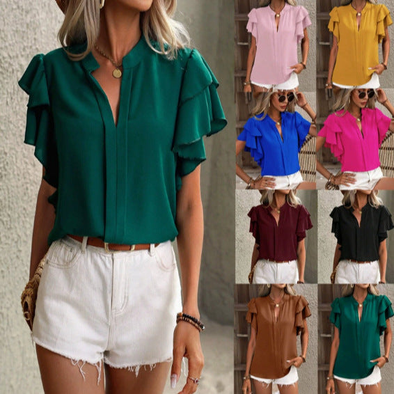Damen Chiffonbluse mit Volantärmeln und verdeckter Knopfleiste Echo Archiv