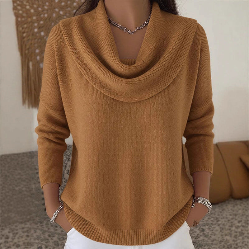 Damen Stylischer Bootcut Pullover mit Wasserfall-Ausschnitt Echo Archiv