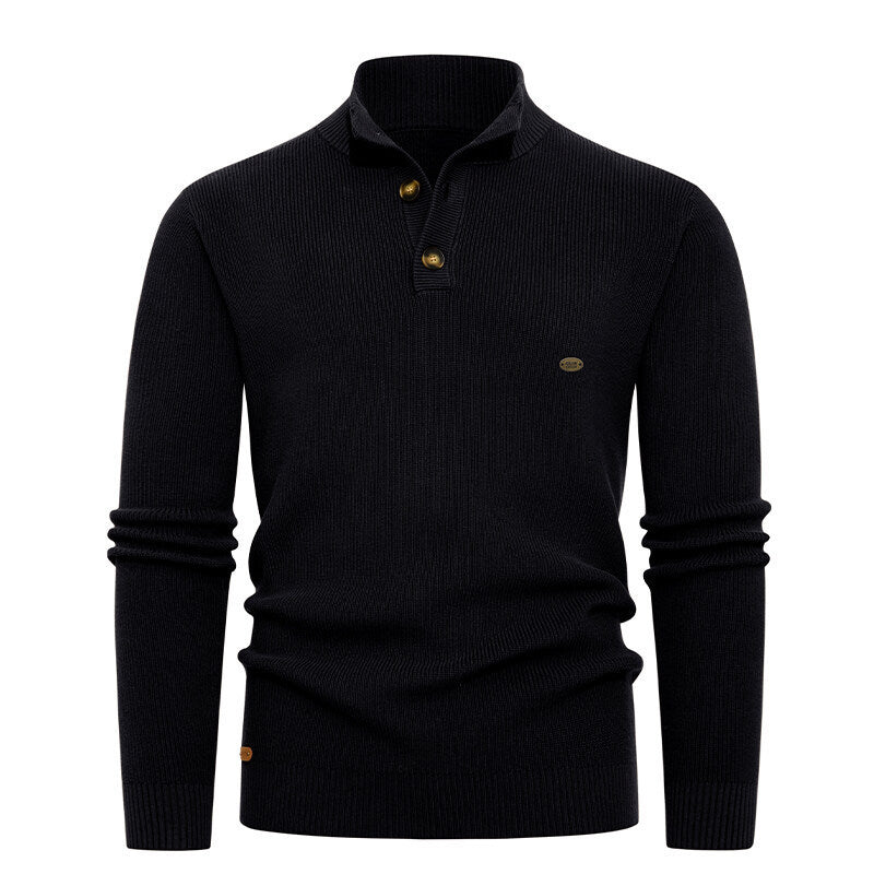 Herren Strickpullover mit Knopfdetails und modernem Stehkragen Echoarchiv