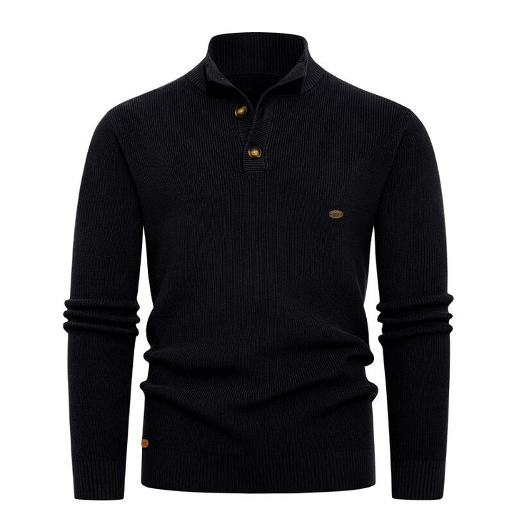 Herren Strickpullover mit Knopfdetails und modernem Stehkragen Echoarchiv