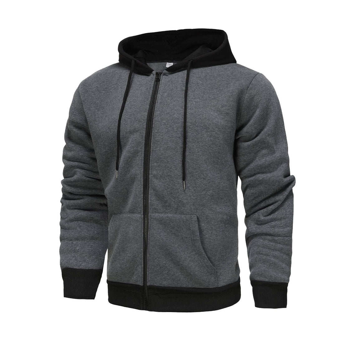 Herren Zip-Hoodie mit Kontrastfarbe und Kängurutasche – Cavarno