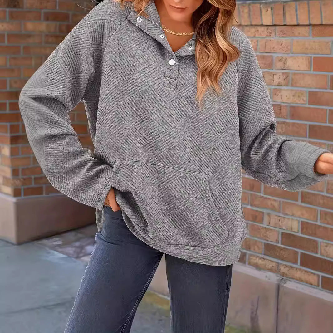 Damen Texturierter Oversize-Hoodie mit Henley-Knopfleiste und Kängurutasche Echo Archiv