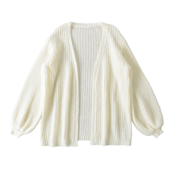 Damen Offene Grobstrick-Cardigan mit Ballonärmeln Echoarchiv