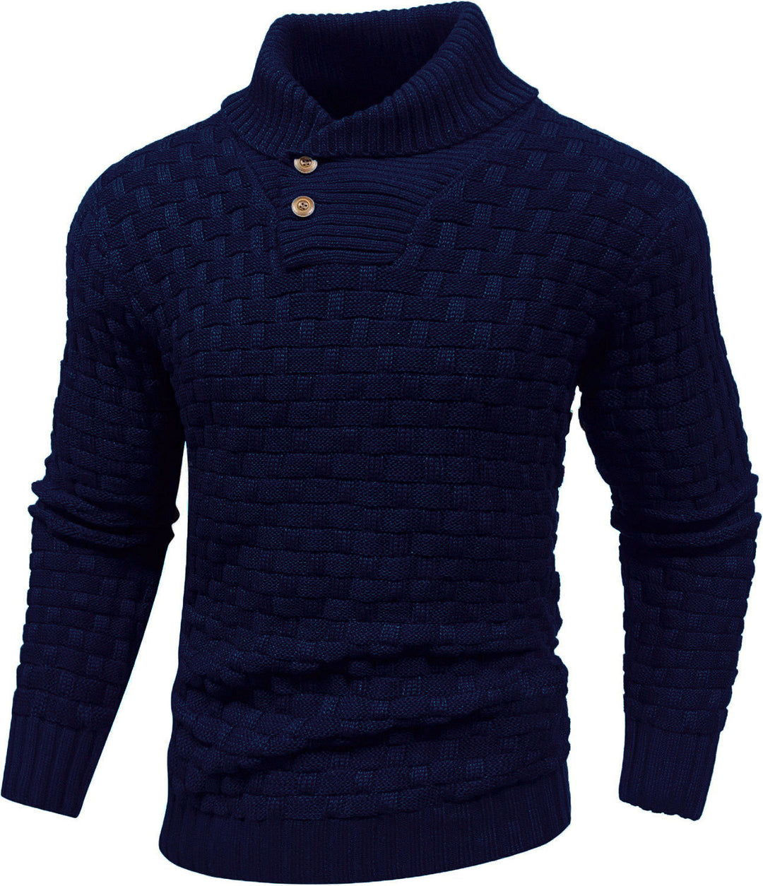 Herren Grobgestrickter Pullover mit hohem Rollkragen, Knopfleiste und Körbchenstrick Echo Archiv