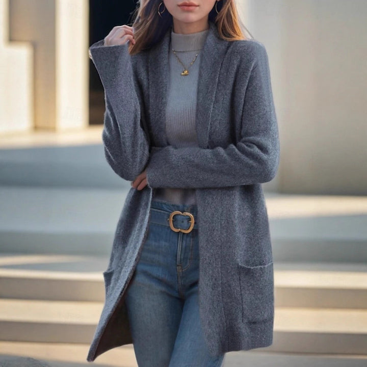 Damen Offener Longcardigan aus Soft‑Strick mit aufgesetzten Taschen – Veloura