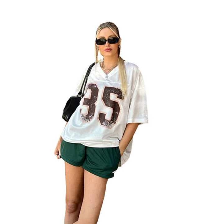 Damen sportliches Football-Trikot mit klassischem V-Ausschnitt und großen Druckzahlen Echo Archiv