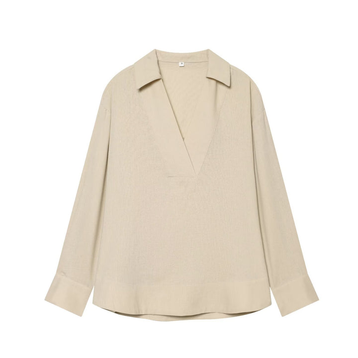 Damen Locker sitzende V‑Tunika‑Bluse mit Kentkragen und breiten Manschetten Echo Archiv