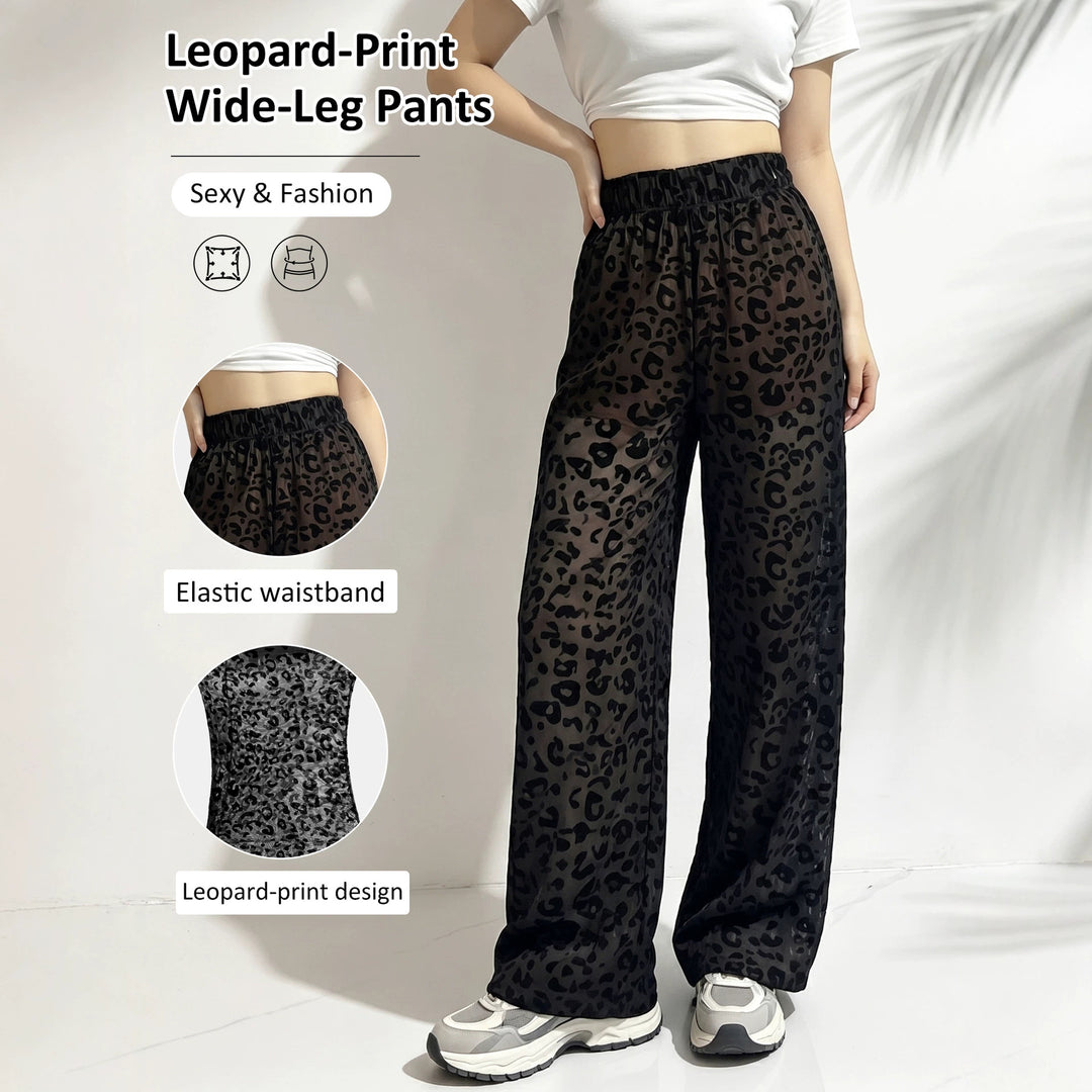 Damen weite Leoprint Strand- und Freizeit-Hose mit elastischem Bund echoarchiv-
