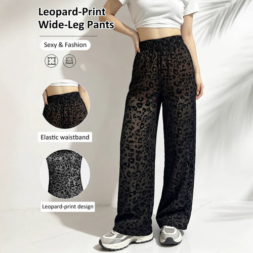 Damen weite Leoprint Strand- und Freizeit-Hose mit elastischem Bund echoarchiv-