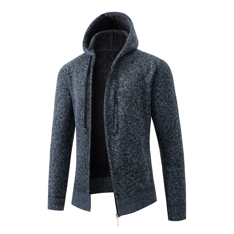 Herren nan melierte Strickzip-Kapuzenjacke mit wärmendem Teddyfutter, verdecktem Zwei-Wege-Reißverschluss und elastischen Bündchen Echo Archiv