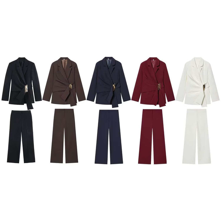 Damen nan elegante High‑Waist Weitbein-Anzughose mit flachem Bund und verdeckter Naht Echo Archiv