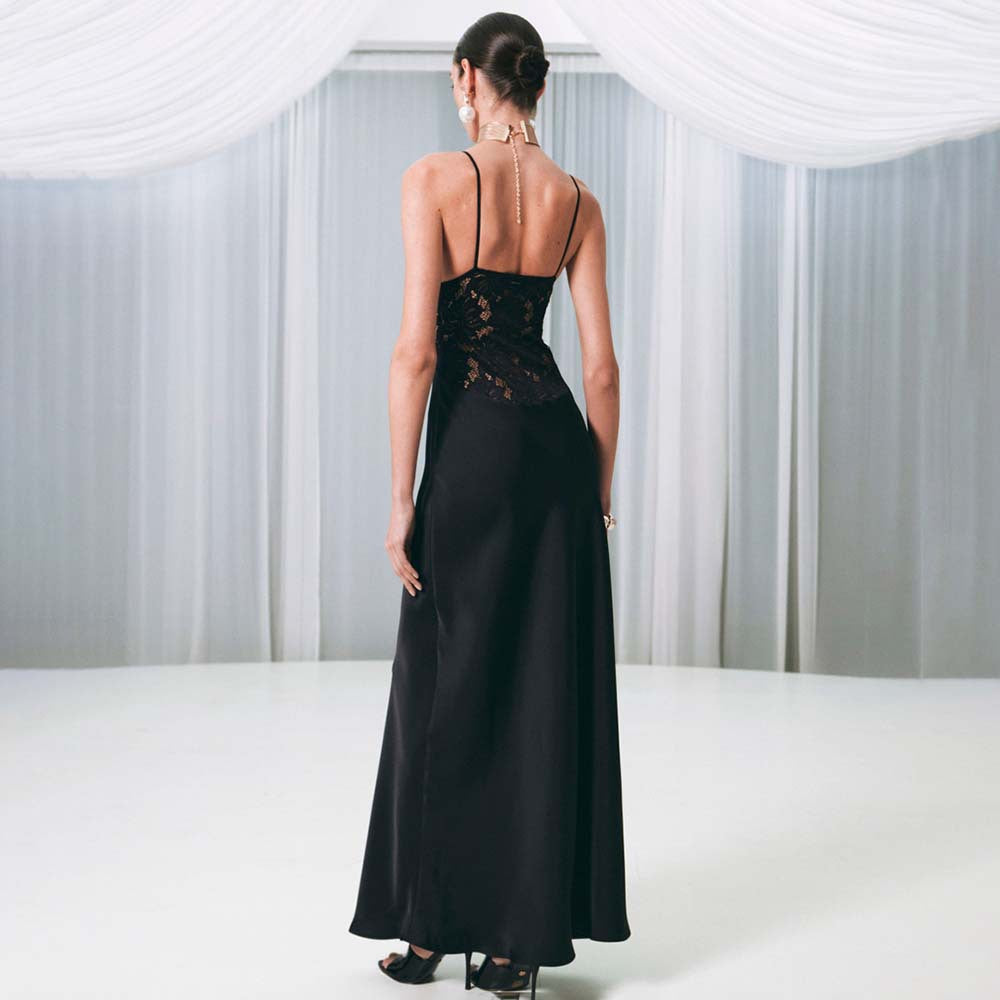 Damen Elegantes Maxikleid mit Spitzenbesatz Echo Archiv
