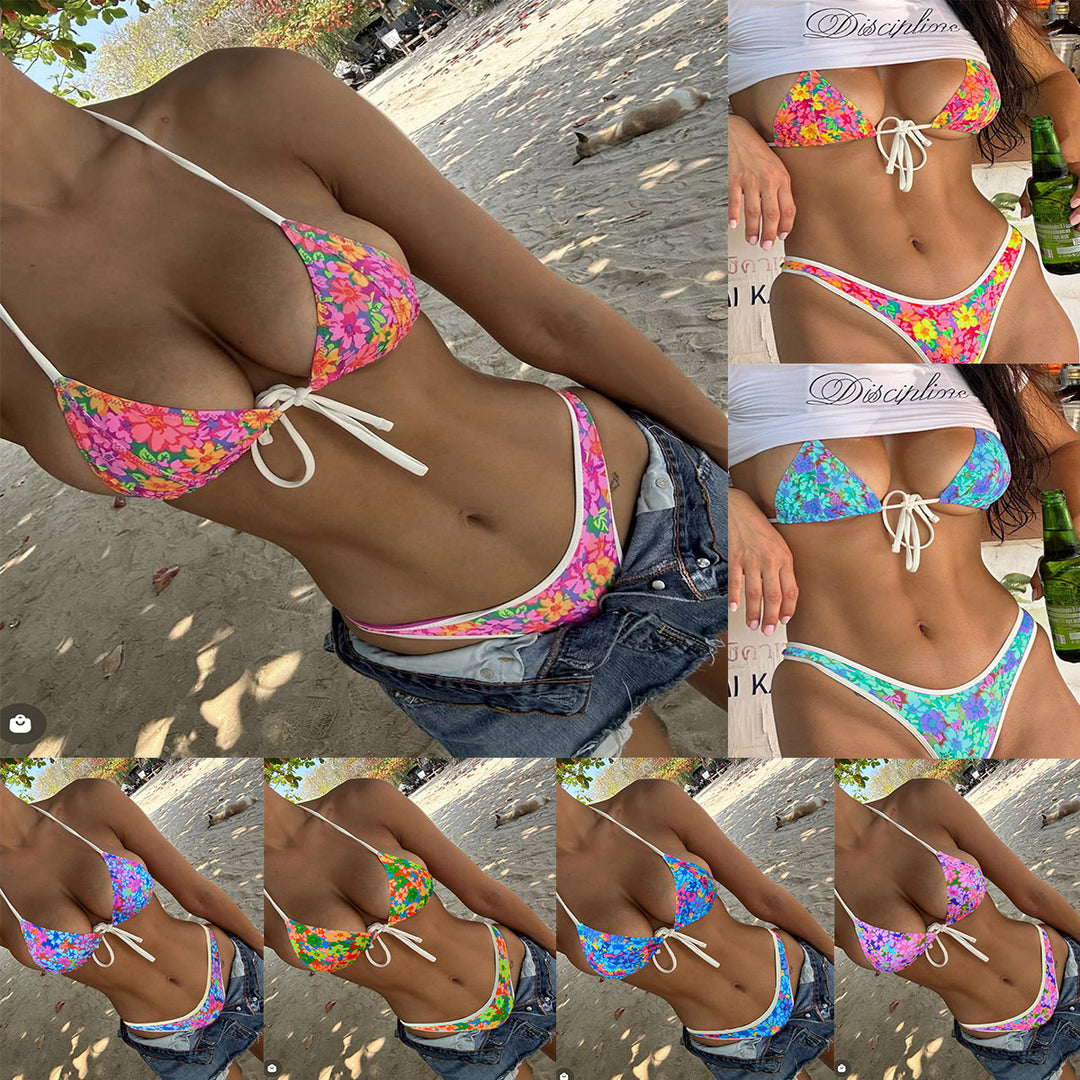 Damen Triangel-Bikini mit lebhaftem Blumenmuster und raffinierten Bindebändern Echo Archiv