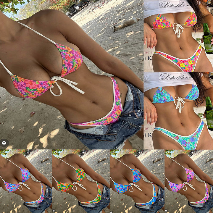 Damen Triangel-Bikini mit lebhaftem Blumenmuster und raffinierten Bindebändern Echo Archiv