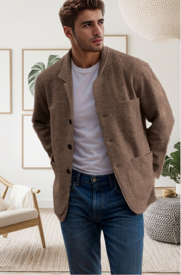 Herren Sakkoartige Strickjacke mit Hemdkragen und aufgesetzten Taschen Echoarchiv