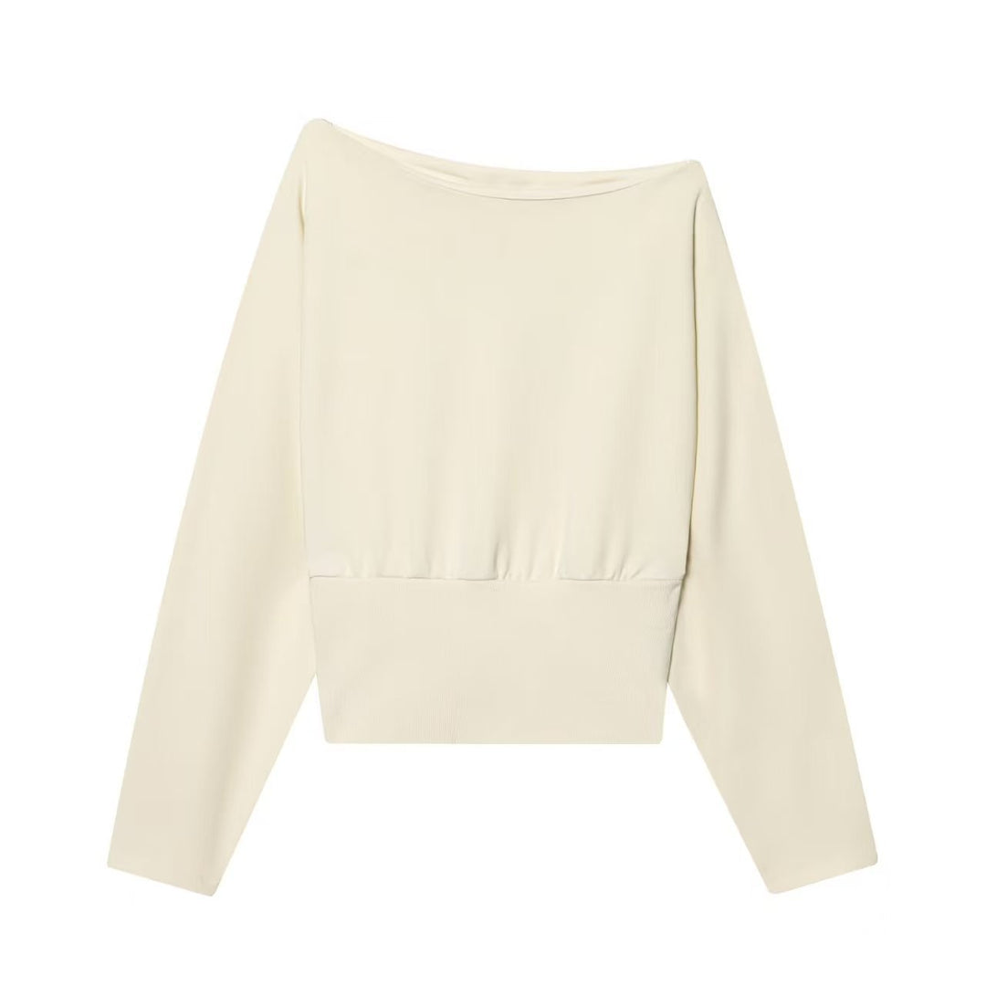 Damen Oversize Off-Shoulder Cropped-Pullover mit Fledermausärmeln und breitem Rippbündchen Echo Archiv