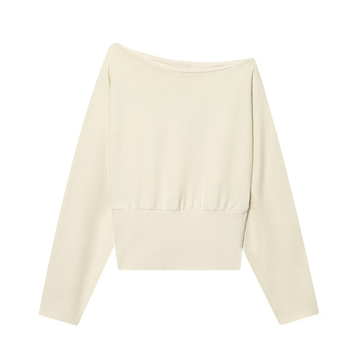 Damen Oversize Off-Shoulder Cropped-Pullover mit Fledermausärmeln und breitem Rippbündchen Echo Archiv