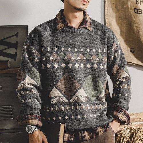 Herren Strickpullover mit geometrischem Muster und lässigem Schnitt Echoarchiv
