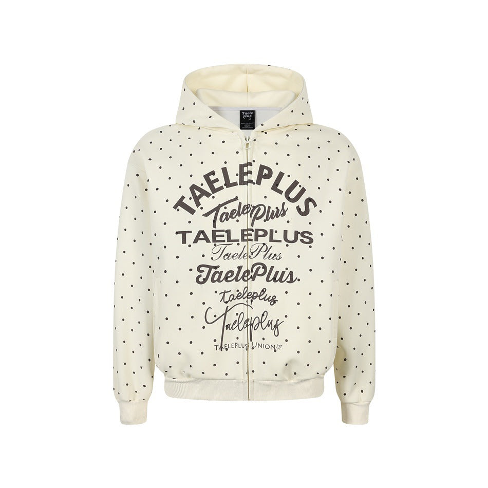 Damen Kapuzen-Sweatjacke mit durchgehendem Reißverschluss, Allover-Pünktchenmuster und mehrfacher Logogestaltung Echoarchiv