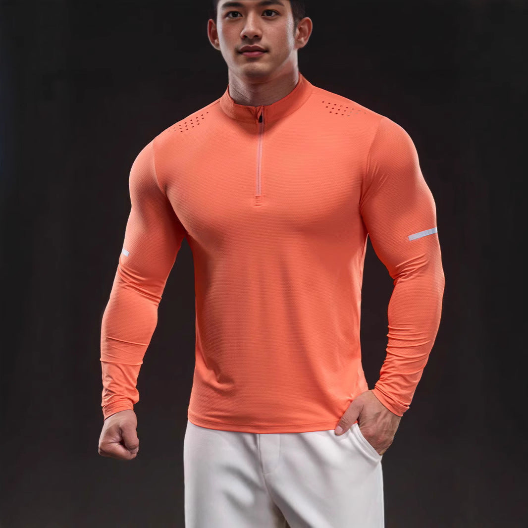 Herren Kompressions-Trainingsshirt mit kurzem Reißverschluss und atmungsaktiver Mesh‑Struktur Echoarchiv