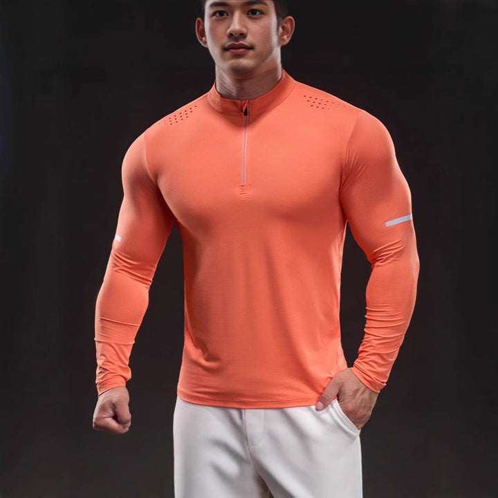 Herren Kompressions-Trainingsshirt mit kurzem Reißverschluss und atmungsaktiver Mesh‑Struktur Echoarchiv