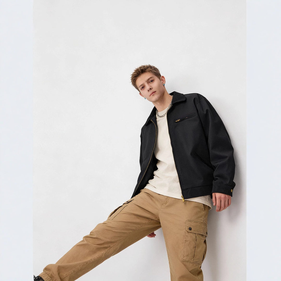 Herren Zip-Blouson im Worker-Stil mit Cordkragen und Brusttasche Echoarchiv