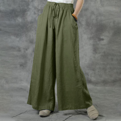 Damen nan weite Leinenhose mit hohem Bund und Tunnelzug Echo Archiv