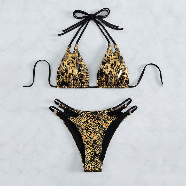 Damen Triangel-Bikini mit außergewöhnlichem Schlangenleder-Design und eleganten Riemen Echo Archiv