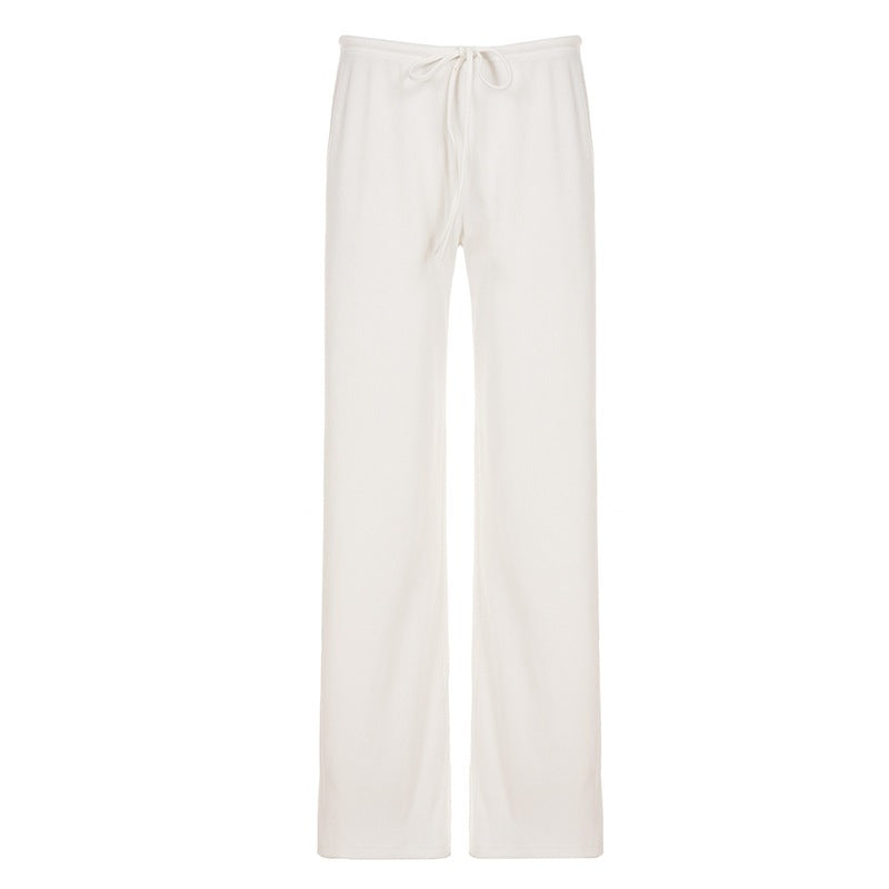 Damen Lässige Lounge-Hose mit weitem Bein, elastischem Bund und Kordelzug Echo Archiv