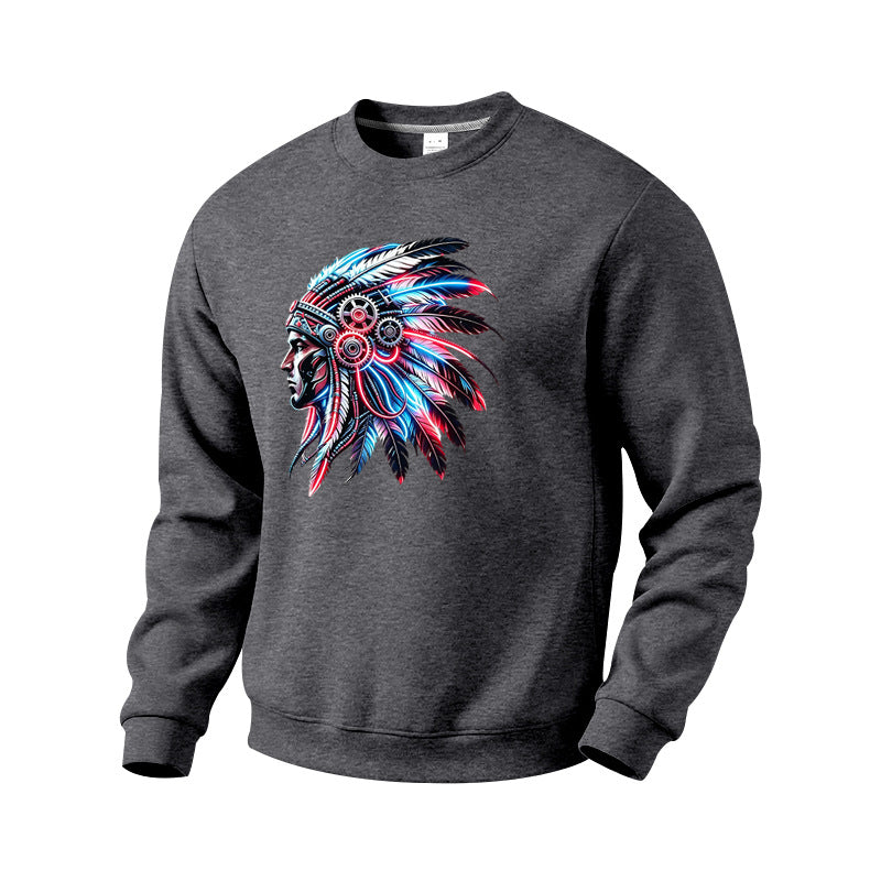 Herren Sweatshirt mit detailreichem Federschmuck-Print Echoarchiv