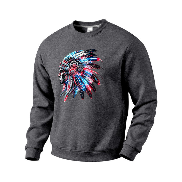 Herren Sweatshirt mit detailreichem Federschmuck-Print Echoarchiv
