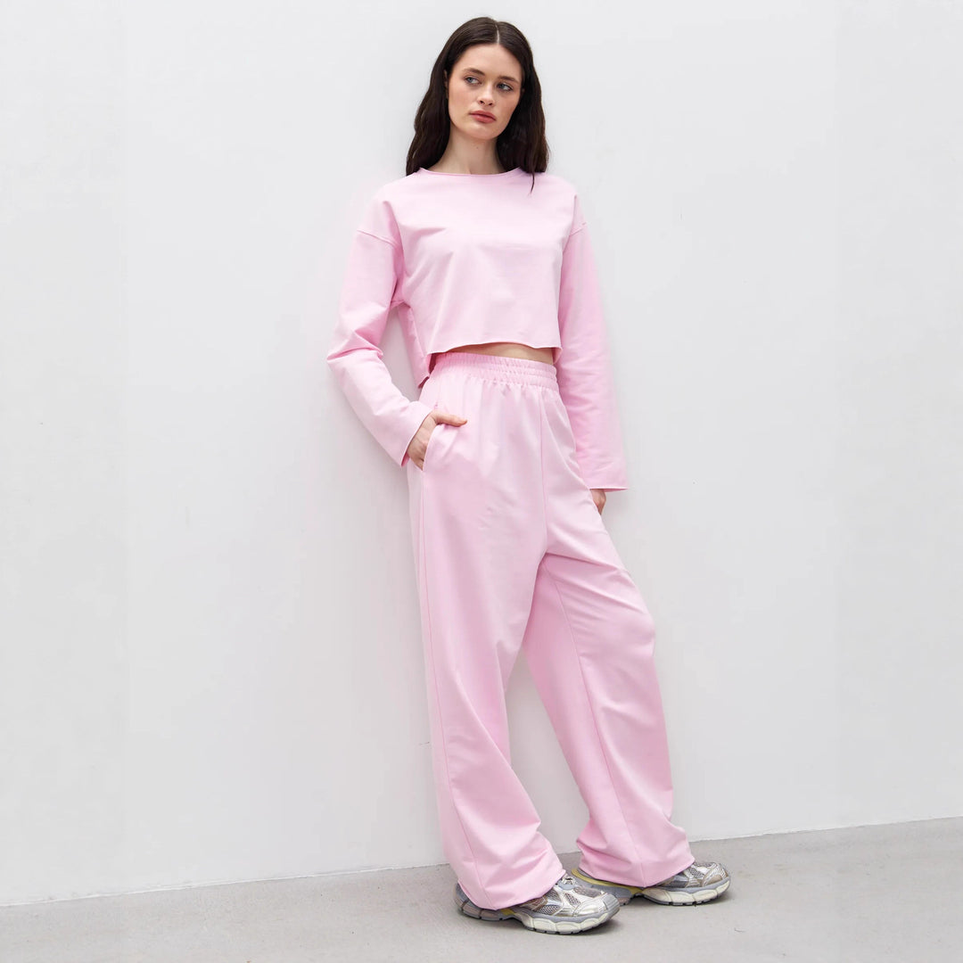 Damen Kurzgeschnittenes Sweatshirt und High-Waist Relax-Jogginghose Set – Avérine