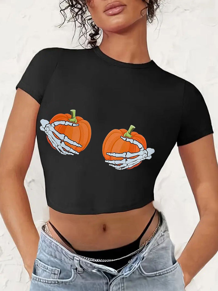 Damen Crop-T-Shirt mit kreativem Comic-Motiv Echo Archiv