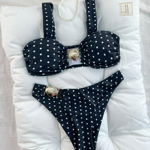 Damen Polka Dot Bikini mit dekorativen Muschel-Details Echo Archiv
