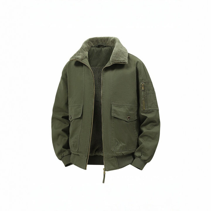 Herren Militärisch inspirierte Thermo-Bomberjacke mit Teddy‑Futter, Ärmeltasche und Druckknopf‑Klappentaschen Echo Archiv