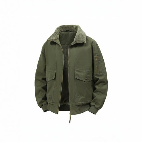 Herren Militärisch inspirierte Thermo-Bomberjacke mit Teddy‑Futter, Ärmeltasche und Druckknopf‑Klappentaschen Echo Archiv