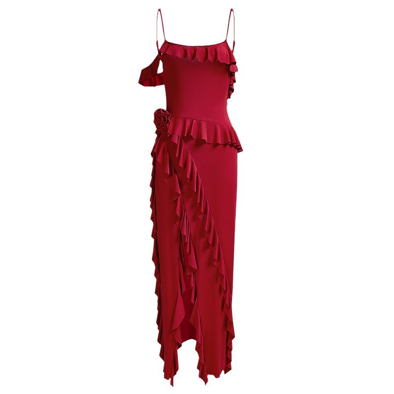 Damen Elegantes Rüschenskleid mit seitlichem Schlitz Echo Archiv